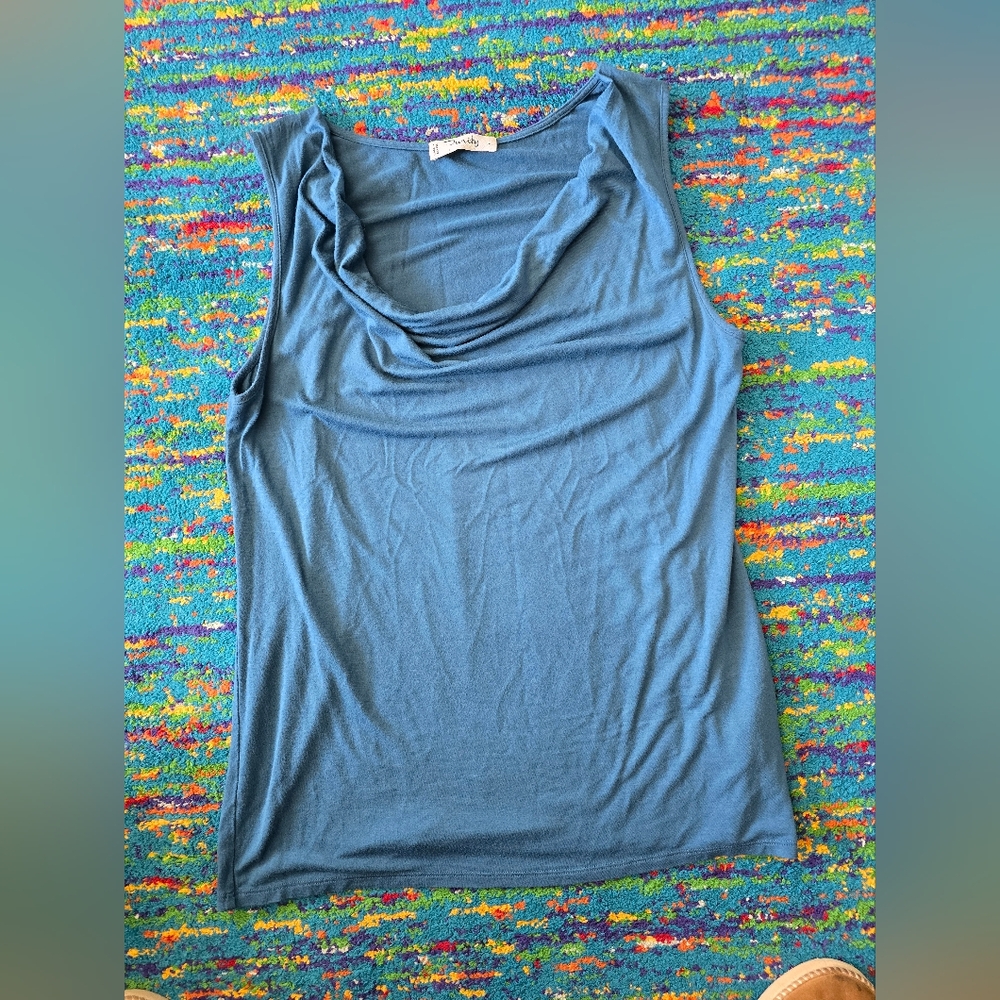 Women's Purity Blue Sleeveless‎ Slouch Collar Top Size LG